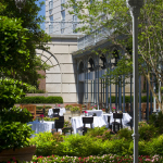 The Conservatory is a restaurant that offers outdoor seating at the Rosewood Crescent Hotel in Dallas