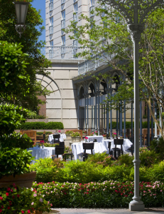 The Conservatory is a restaurant that offers outdoor seating at the Rosewood Crescent Hotel in Dallas