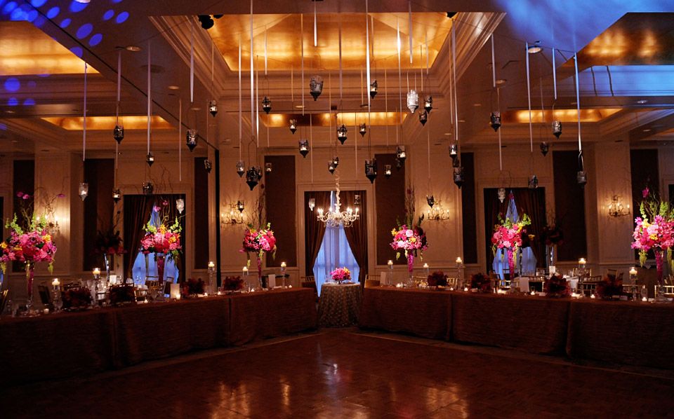 the wedding reception ballroom at the Dallas Rosewood Crescent Hotel
