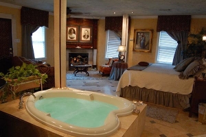 the heart shaped jacuzzi tub in the guestroom of the lockheart gables offers a romantic honeymoon night