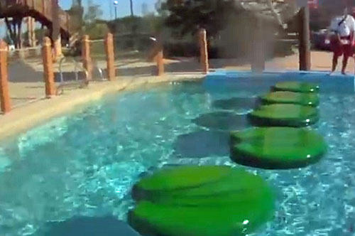 View of the Lily Pads Obstacle at the Outdoor Pool Great Wolf Lodge in Grapevine